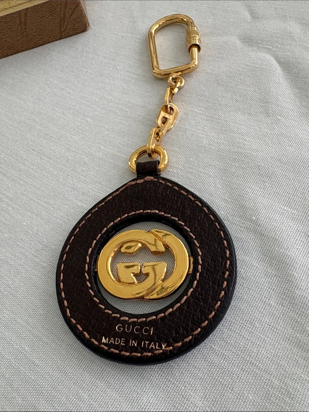 Gucci Brown and Gold Double G Leather Key Ring